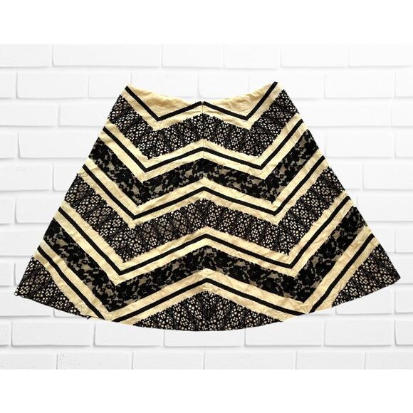 AKS Amy K Su Beige Black Satin Lace Size 14 A-Line Flowy Skirt Retroglam Regal - Picture 9 of 9